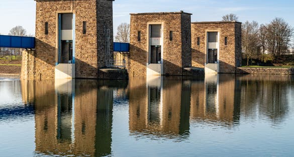 Photo of historic Ruhr Weir in Duisburg, Germany.