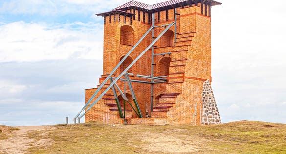 Photo of the ruins of the Navahrudak Castle. One of the key strongholds and the most powerful fortress in the Grand Duchy of Lithuania from the 13th to the 17th centuries. Republic of Belarus.