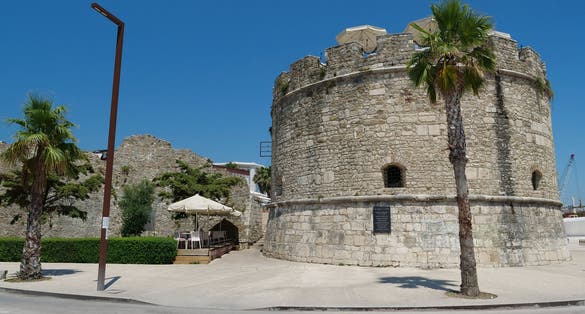 Photo of old castle and venetian tower in Durres city, Albania.