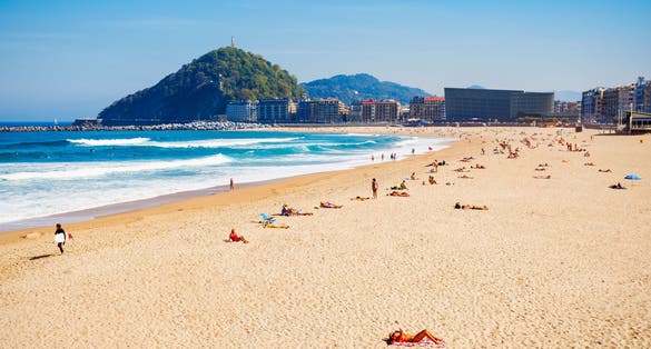 Photo of San Sebastian city beach in the Donostia San Sebastian city, Basque Country in northern Spain.