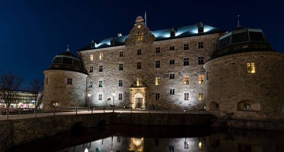 photo of Örebro Castle at night in Örebro County, Sweden.