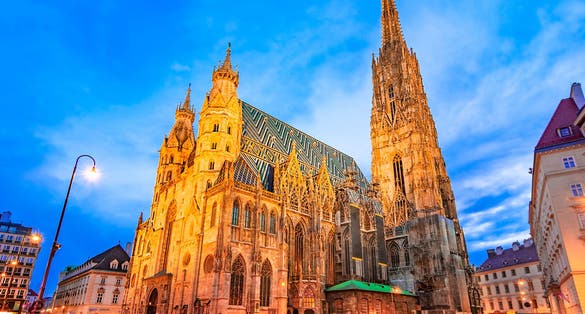 Photo of St. Stephen's Cathedral at night, Vienna, Austria.