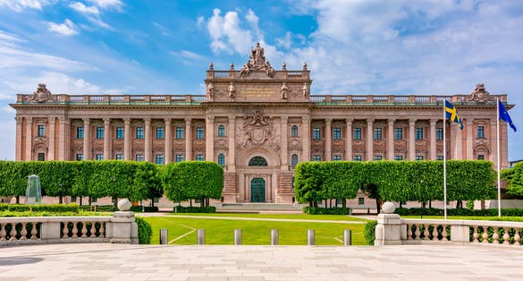 Parliament house (Riksdag) facade in Stockholm, Sweden.