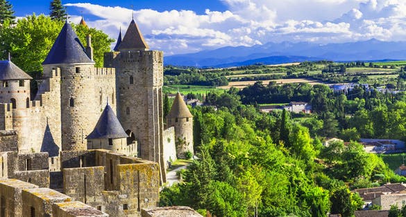 Photo of Carcassonne biggest medieval castle and walled town in Europe, France.