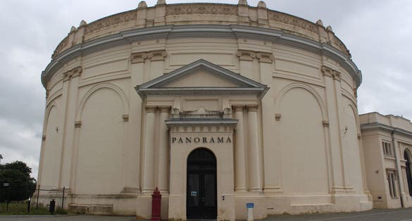 Photo of the old panorama building from the lions mound, Waterloo, Belgium.