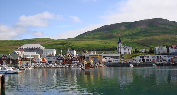 Húsavík city, from the sea