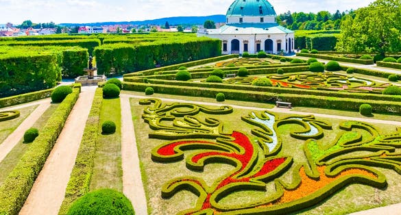 Photo of beautiful flower garden, French style Unesco, Kvetna Zahrada, Kromeriz in Czech Republic.