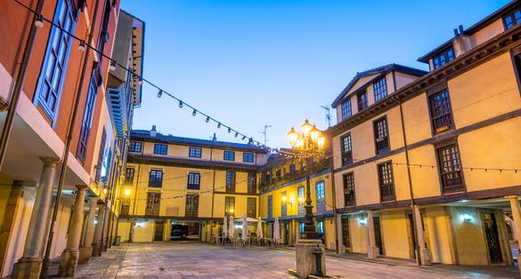 photo of view of Trascorrales Square, beautiful and famous place in old town of Oviedo city, Asturias, Spai.