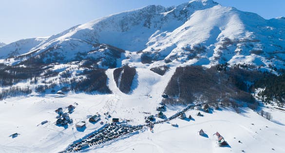 snowy slopes of Savin Kuk ski resort in Montenegro