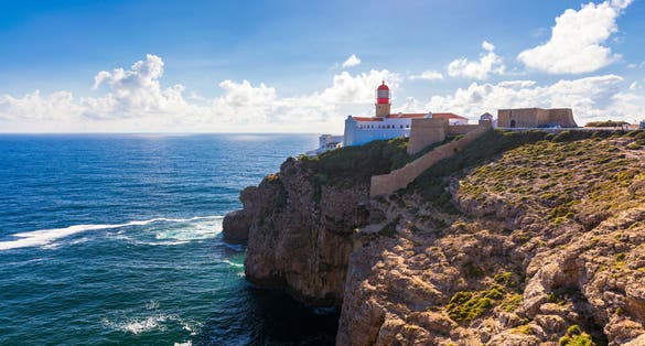 Lighthouse of Cabo Sao Vicente, Sagres, Portugal. Farol do Cabo Sao Vicente (built in october 1851) Cabo de Sao Vicente is the South Western tip of Europe, Sagres, Portugal.