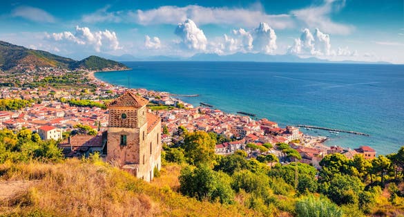 Old chapel in Santa Maria di Castellabate town. Impressive summer scene of province of Salerno in the Campania region.