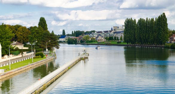 Photo of river in the town of Compiegne, France.