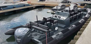 Speed boat at the end of the pier in Sopot. Speed 100 km/h