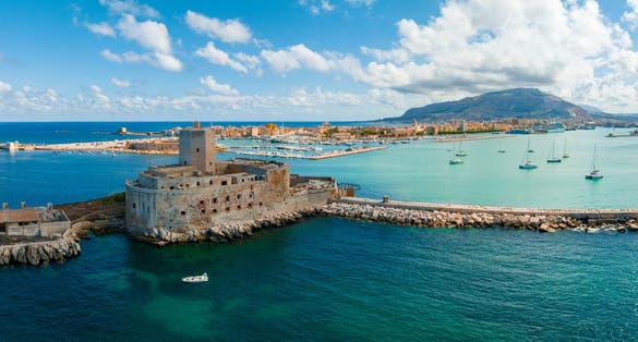  Medieval Colombian castle also called Sea Castle facing the port of Trapani, Sicily