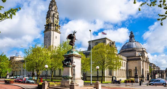Photo of view of City Hall of Cardiff, Wales.