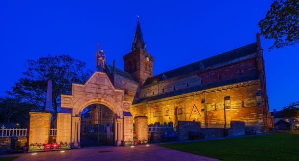 photo of Night view of the St Magnus Cathedral, in Kirkwall, Orkney Islands, Scotland, UK.