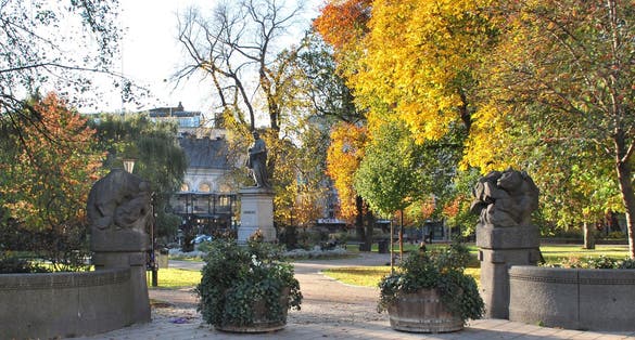 photo of entrance of Berzelii park by Nybroviken in Stockholm, Sweden.
