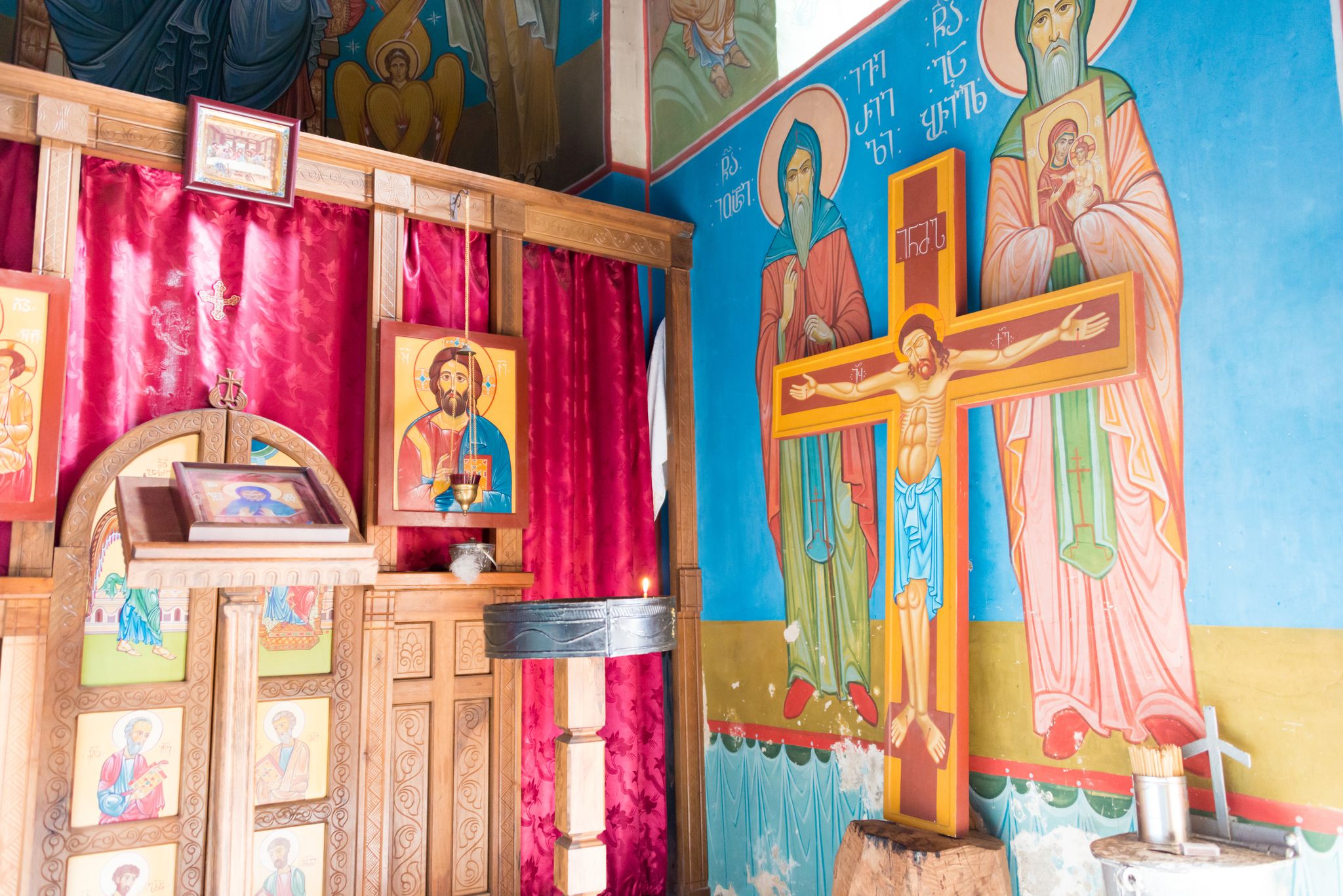 Photo of Mural at Church of Katskhi pillar. a famous Historic site in Chiatura, Imereti, Georgia.