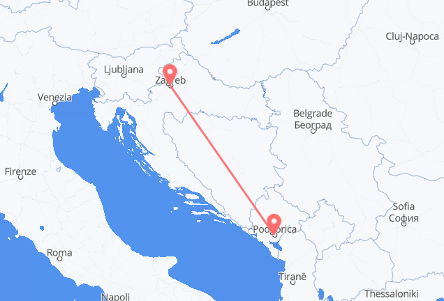 Zagreb to Podgorica