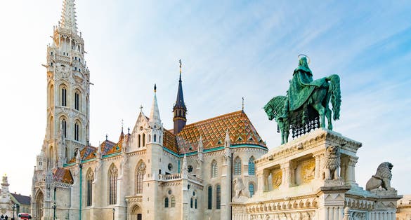 Photo of Old town architecture of Budapest. Buda temple church of Matthias. Buda's Castle District, Hungary.