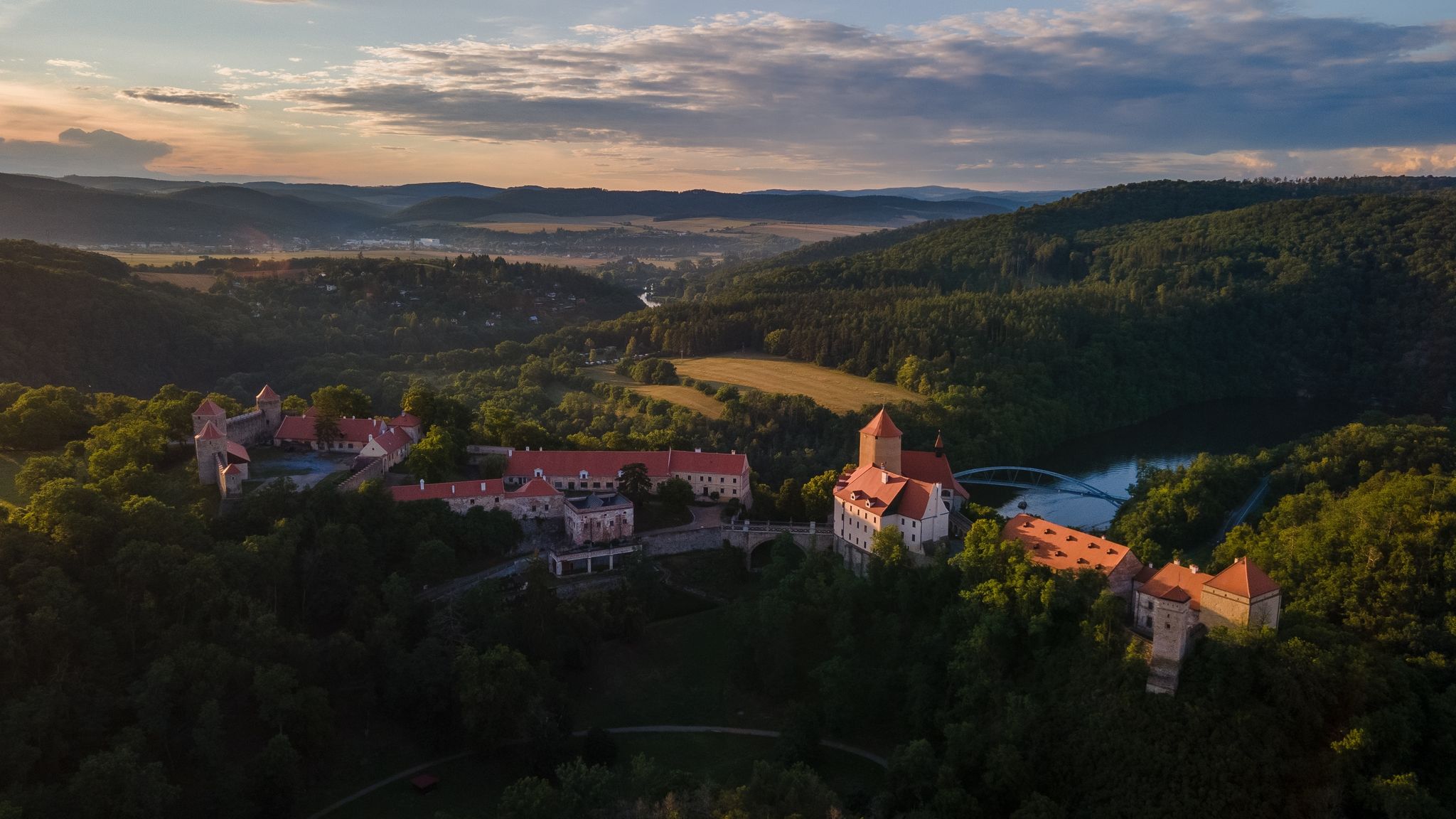 Photo of aerial view of Veveří that is originally a princely and royal castle in Brno in the Czech Republic. 