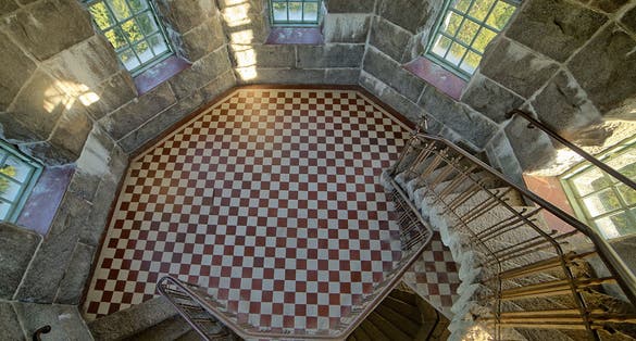 Photo of Aulanko Tower interior with curved staircase, Hameenlinna, Finland.