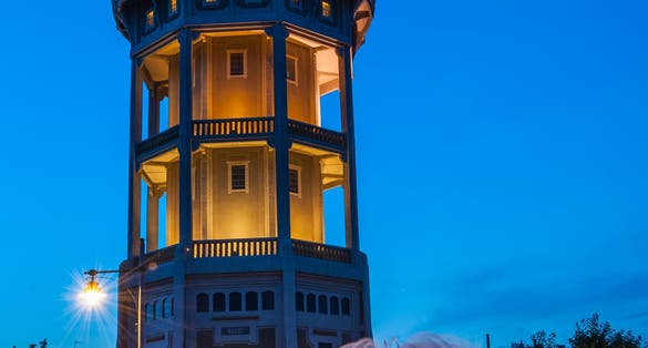 photo of view of Night landscape with water tower in Szeged, Hungary.