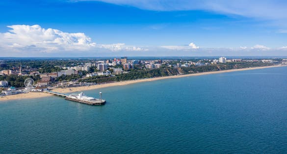 Photo of aerial drone of the Bournemouth beach.