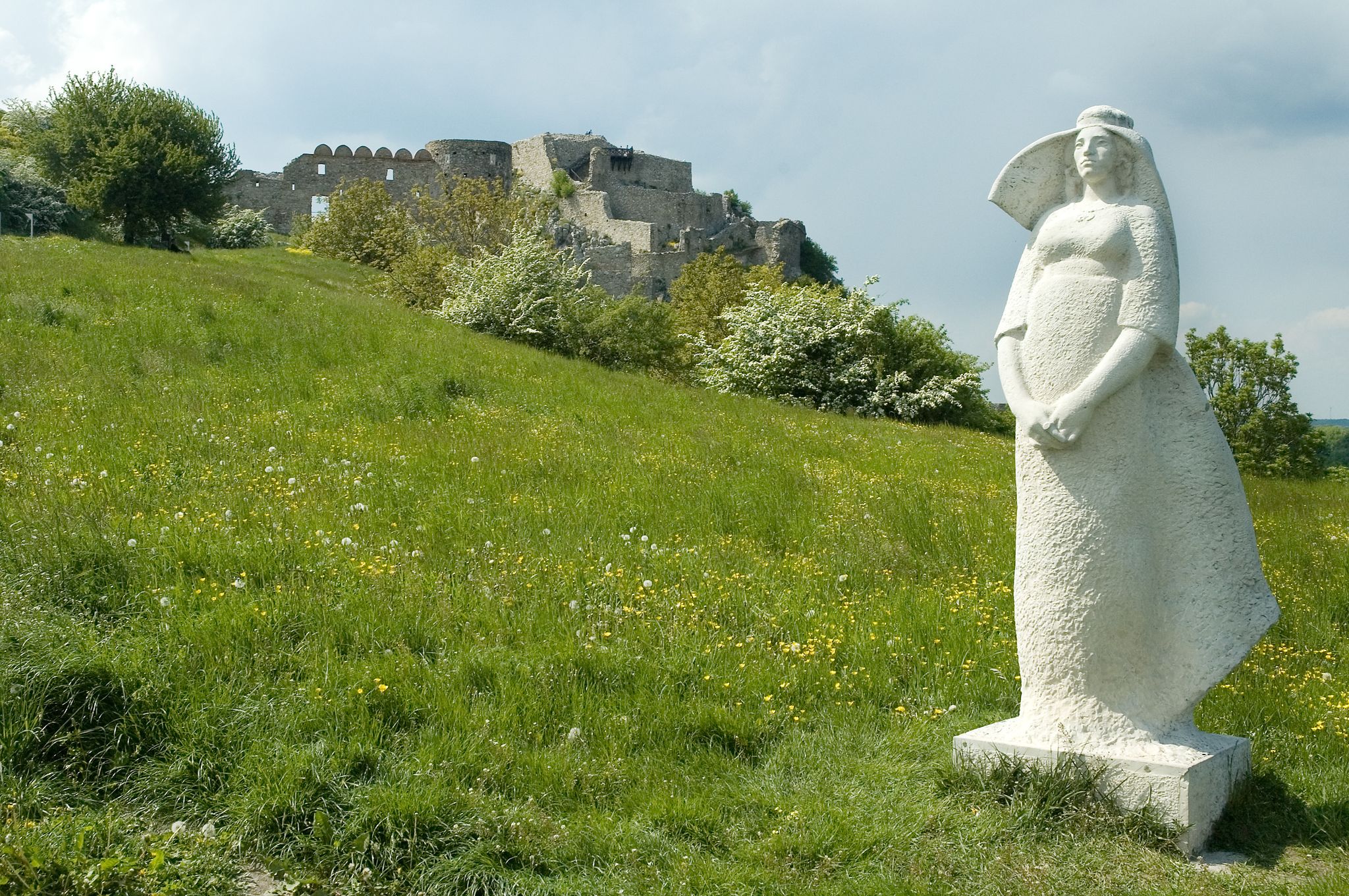 devin castle near bratislava, white woman sculpture in foreground