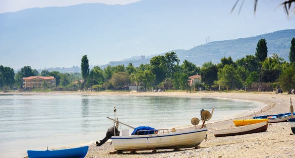 Photo of fisher's boat at the sea beach, Leptokaria, Greece.