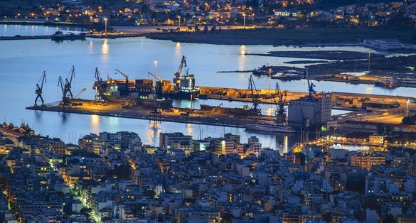 Photo of Volos city by night in Pelion, Greece.