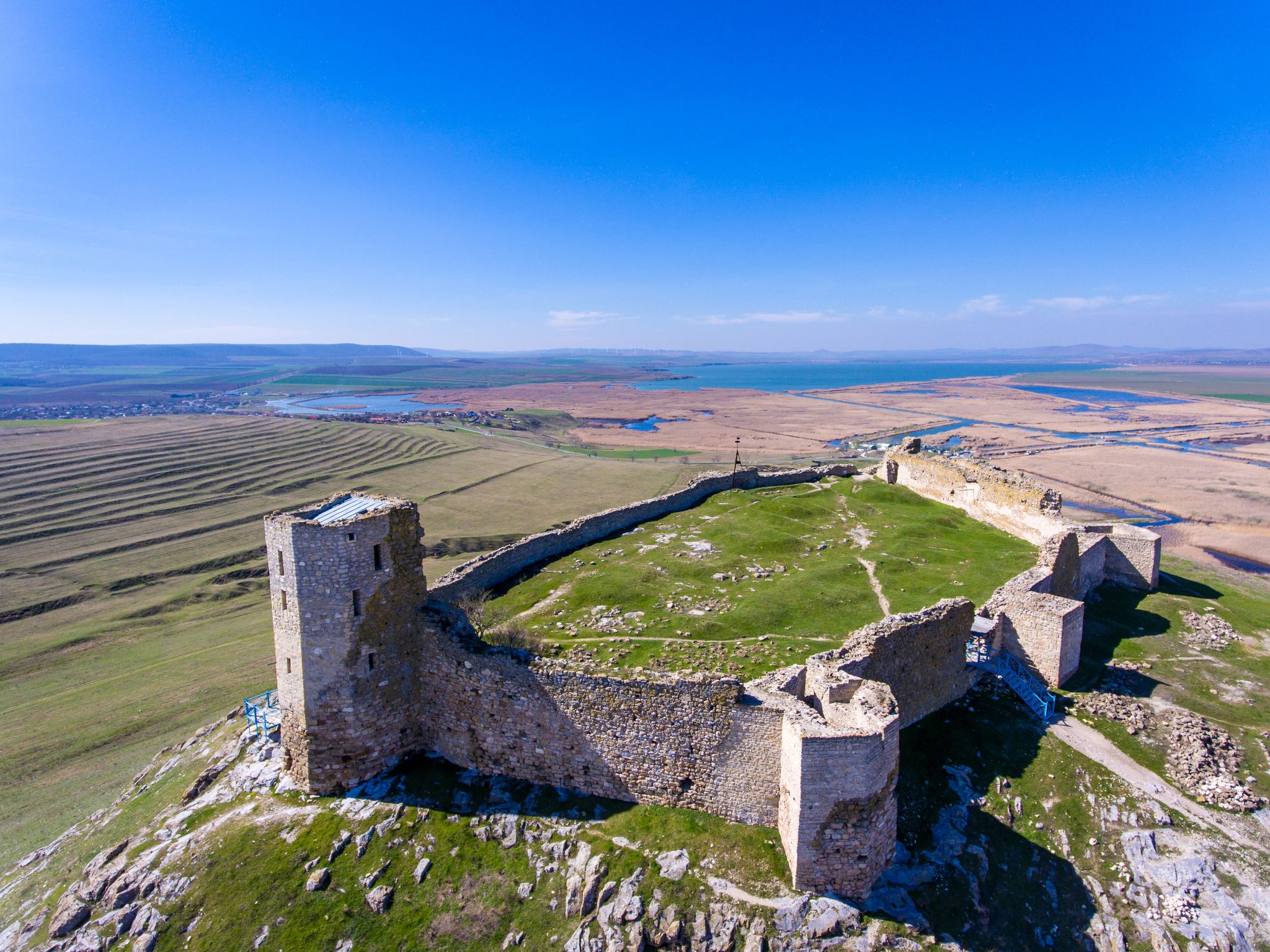 Photo of aerial view of Fortress Enisala in Dobrogea, Romania (Tulcea county).