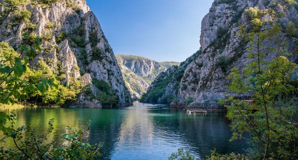 Photo of view of beautiful tourist attraction, lake at Matka Canyon in the Skopje surroundings, North Macedonia.