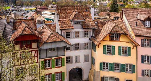 Photo of old houses in the old city of Aarau, Switzerland.