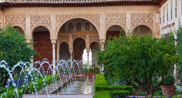 Photo of Gardens of the Generalife in Spain, part of the Alhambra .