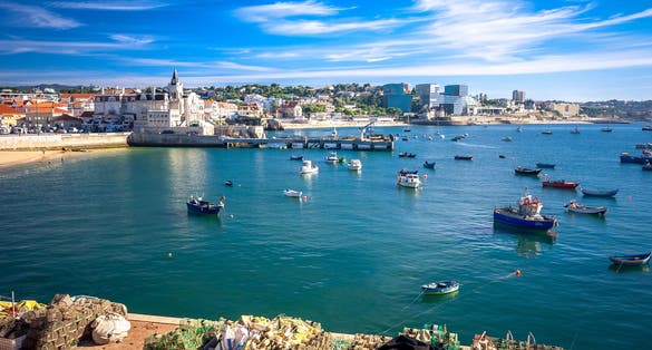 Photo of seaside cityscape of Cascais city in summer day. Cascais municipality, Portugal
