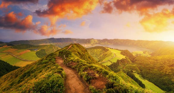 Photo of Sete Cidades near Miradouro da Grota do Inferno viewpoint, Sao Miguel Island, Azores, Portugal.