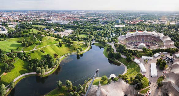 Photo of panoramic view at Stadium of the Olympiapark in Munich, Germany.