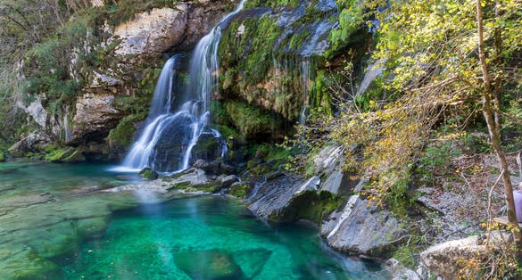 Photo of Virje waterfall, slap Virje, in Slovenia near Bovec. Julian Alps.
