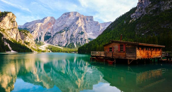 photo of Braies Lake ( Pragser Wildsee ) in Dolomites mountains, Sudtirol, Italy,Prags - Braies Italy.