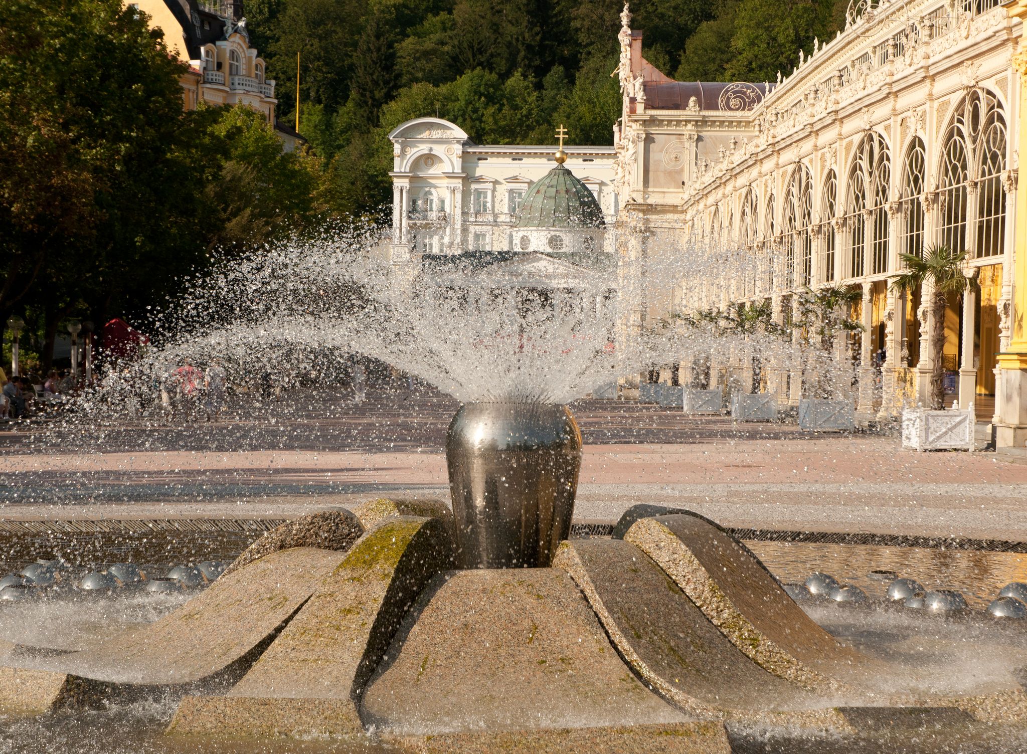 Photo of a close up to singing fountain main attraction of Marianske Lazne (Marienbad), Czech Republic.