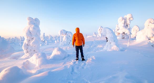 Photo of young man in winter in Rovaniemi, Finland.
