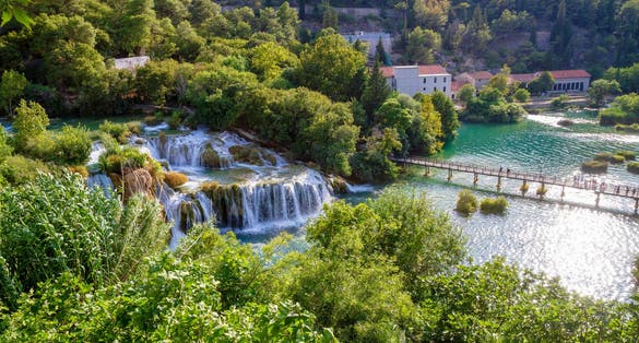 Photo of aerial view of Skradinski buk waterfall in Krka national park, Croatia.