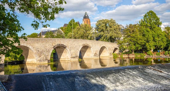 Old half-timbered houses in a city. Streets and buildings in the morning in Wetzlar, Hesse Germany