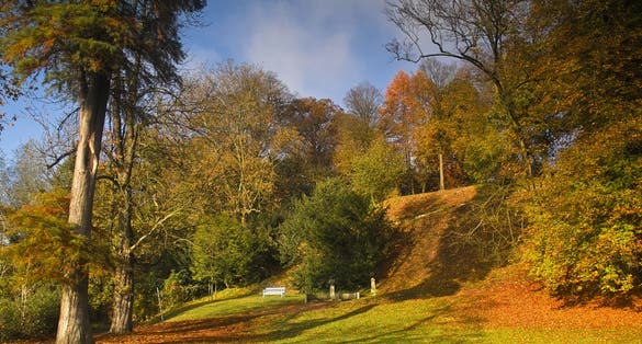 photo of view of Autumn colored landscape, hills, Knoops Park, Bremen, Germany.