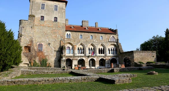 Photo of Castle in Tata, Hungary in a sunny summer day.