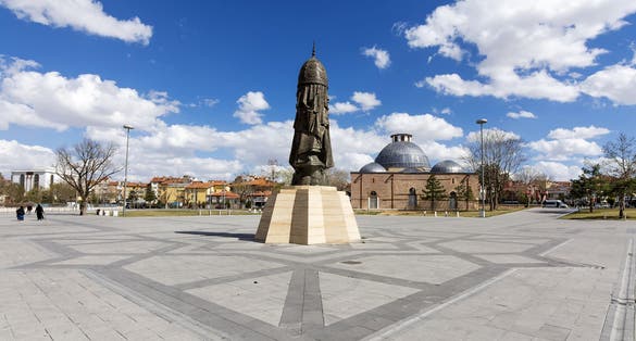 photo of square and Karatay Madrasa background in Konya.