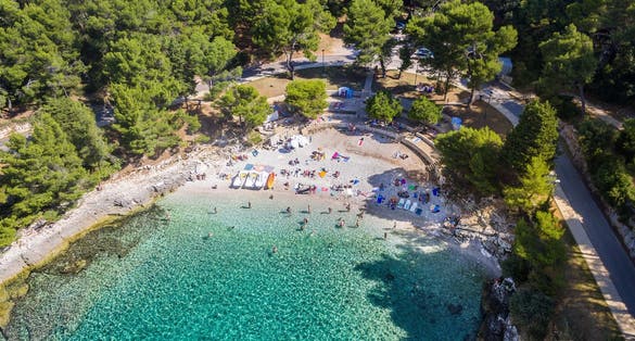 Photo of aerial view of lungomare beautiful coast in Pula, Croatia.
