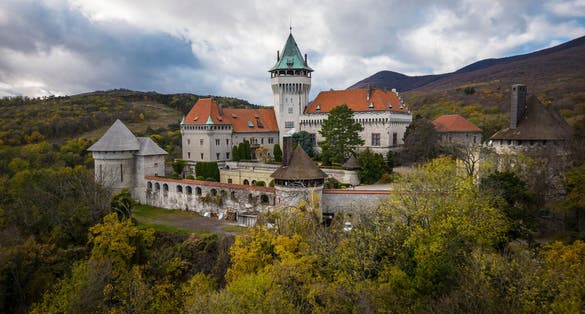 Photo of Smolenice Castle is a castle in the eastern slope of the Little Carpathians, near the town of Smolenice, Slovakia. Drone view. Smolenice Castle was built in the 15th century.