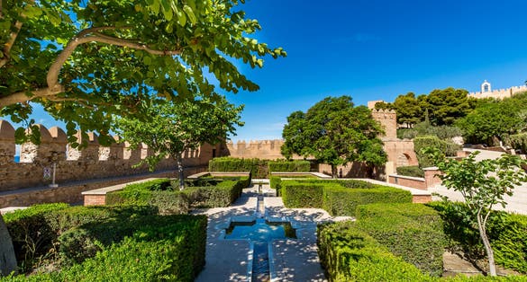 Photo of the beautiful gardens in the Almeria castle (Alcazaba of Almeria), Spain.